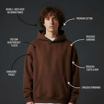 Premium Oversized Cocoa Brown Hoodie for Men | Ultra-Soft Fabric, Relaxed Fit, Minimalist Streetwear Essential”