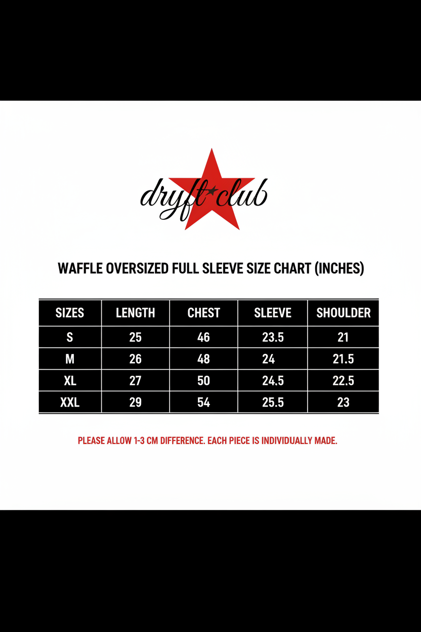 Dryft Club Size Chart