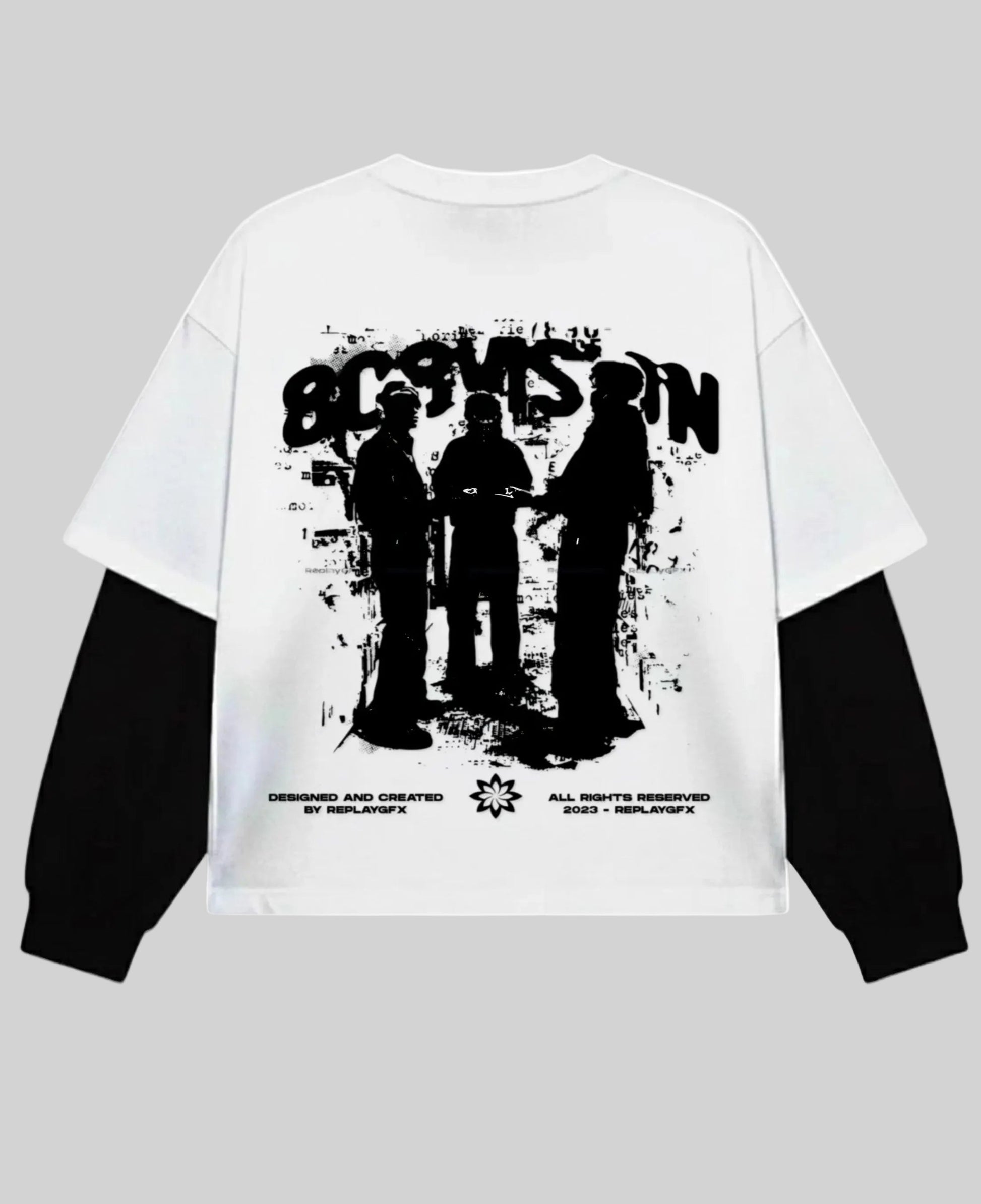 White With Black Sleeve Oversized Tee Back Design
