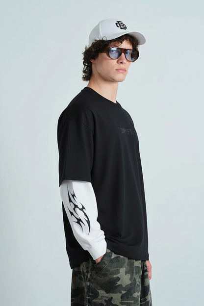 Syndicate Graphic Oversized T-Shirt - Black with Tribal Sleeves
